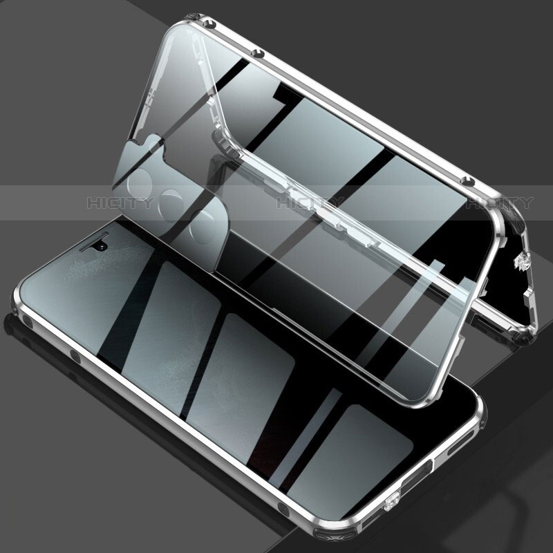 Custodia Lusso Alluminio Laterale Specchio 360 Gradi Cover M02 per Samsung Galaxy S21 5G Argento