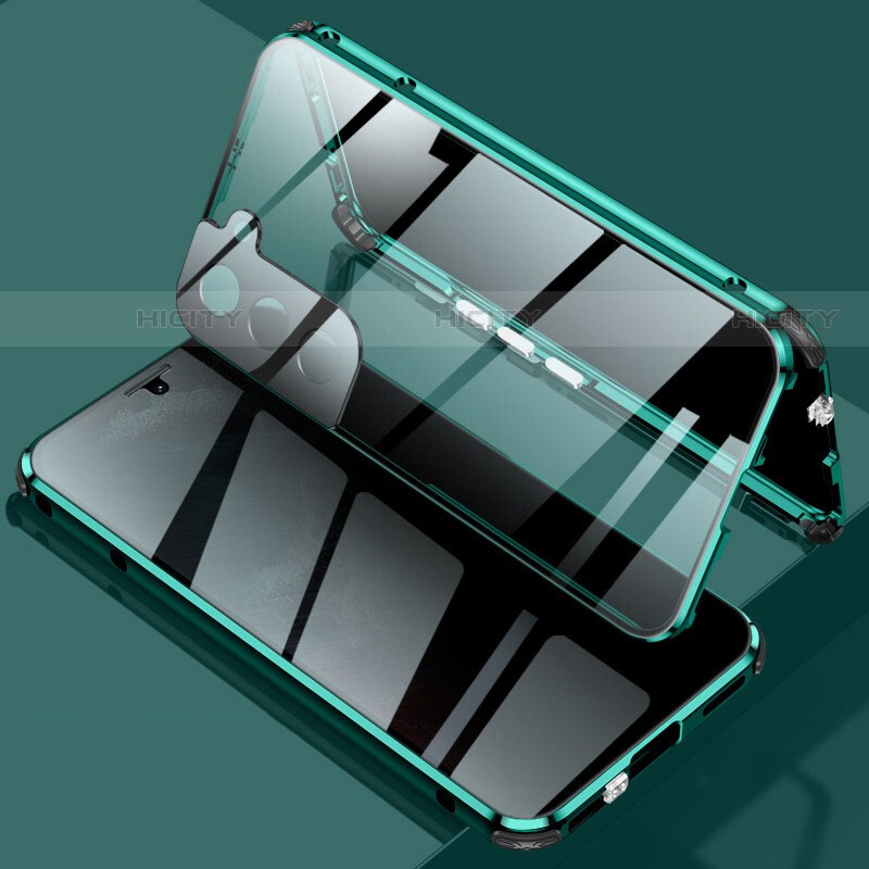 Custodia Lusso Alluminio Laterale Specchio 360 Gradi Cover M02 per Samsung Galaxy S21 5G Verde
