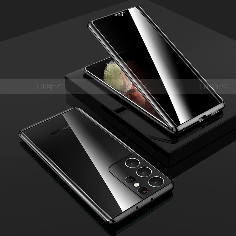 Custodia Lusso Alluminio Laterale Specchio 360 Gradi Cover M02 per Samsung Galaxy S21 Ultra 5G Nero