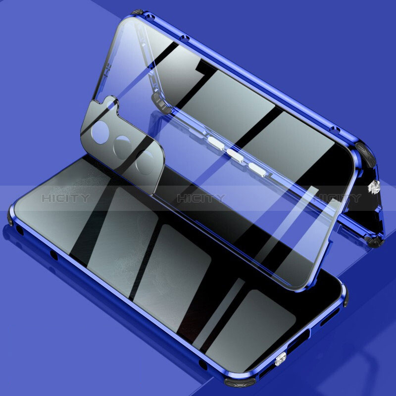 Custodia Lusso Alluminio Laterale Specchio 360 Gradi Cover M02 per Samsung Galaxy S24 Plus 5G Blu
