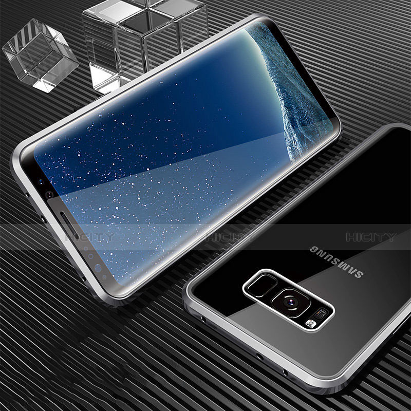 Custodia Lusso Alluminio Laterale Specchio 360 Gradi Cover M02 per Samsung Galaxy S8 Argento