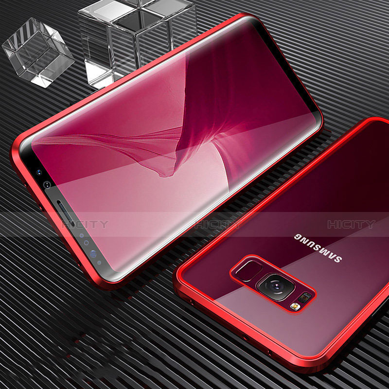 Custodia Lusso Alluminio Laterale Specchio 360 Gradi Cover M02 per Samsung Galaxy S8 Plus Rosso