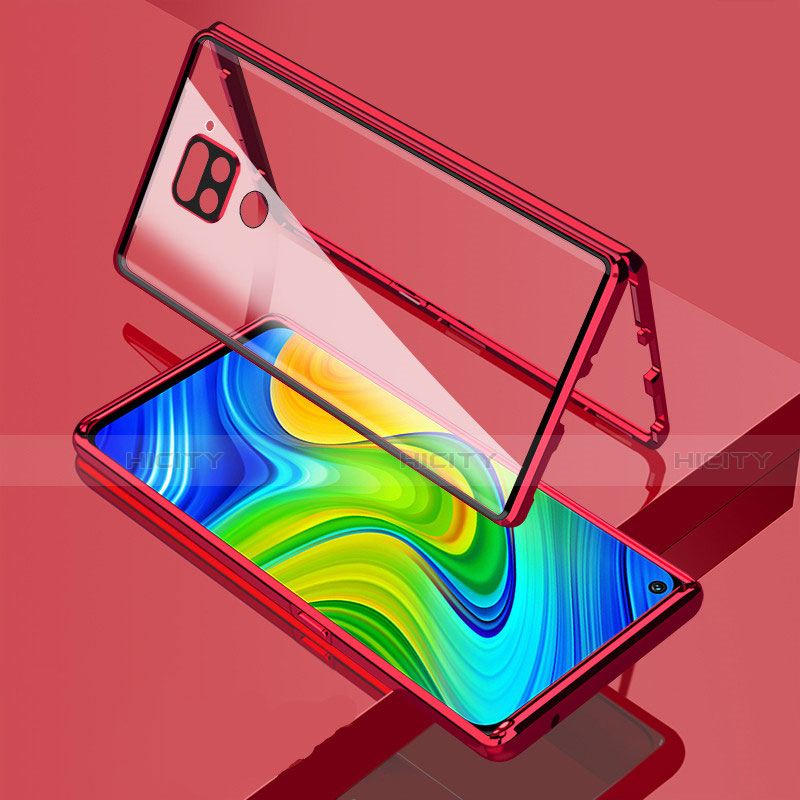 Custodia Lusso Alluminio Laterale Specchio 360 Gradi Cover M02 per Xiaomi Redmi Note 9 Rosso