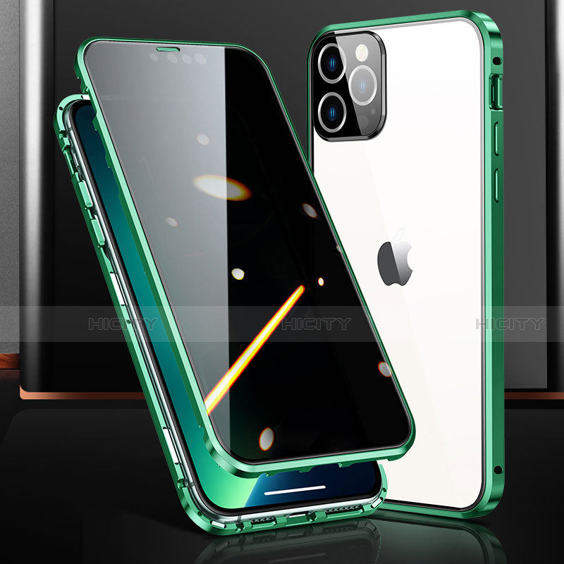 Custodia Lusso Alluminio Laterale Specchio 360 Gradi Cover M03 per Apple iPhone 13 Pro Max Verde