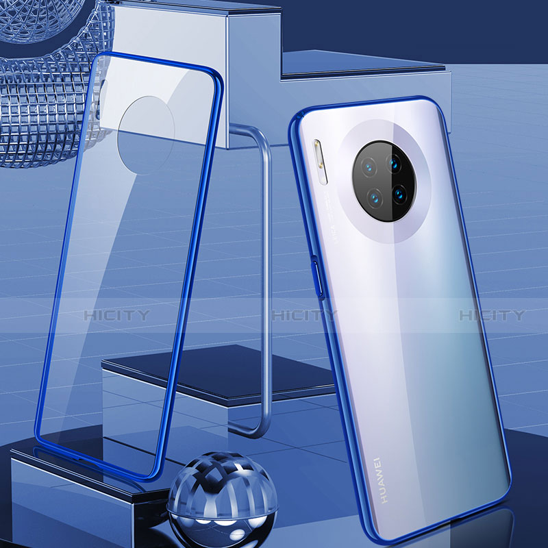 Custodia Lusso Alluminio Laterale Specchio 360 Gradi Cover M03 per Huawei Mate 30 Blu