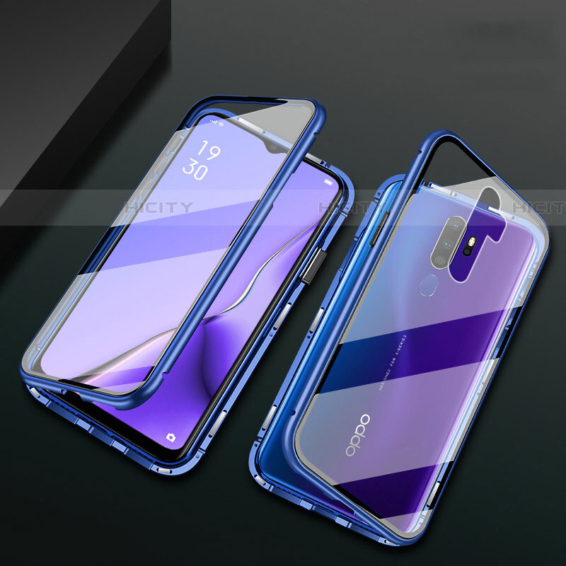 Custodia Lusso Alluminio Laterale Specchio 360 Gradi Cover M03 per Oppo A11X Blu