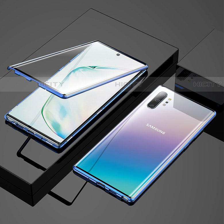 Custodia Lusso Alluminio Laterale Specchio 360 Gradi Cover M03 per Samsung Galaxy Note 10 Plus Blu