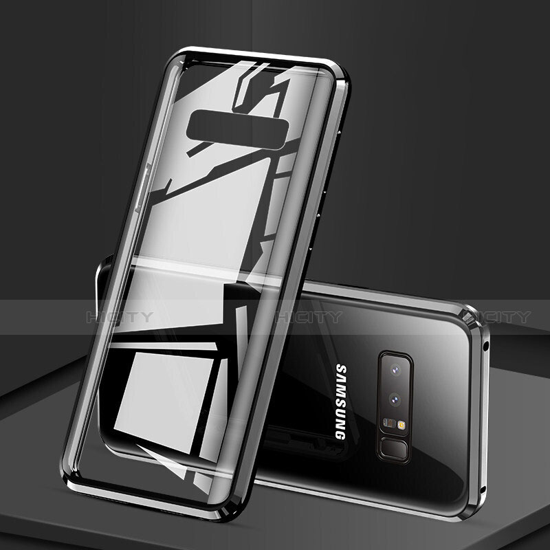 Custodia Lusso Alluminio Laterale Specchio 360 Gradi Cover M03 per Samsung Galaxy Note 8 Nero