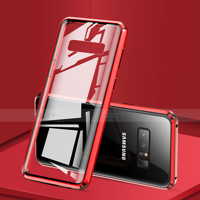 Custodia Lusso Alluminio Laterale Specchio 360 Gradi Cover M03 per Samsung Galaxy Note 8 Rosso