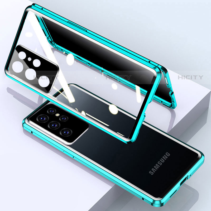Custodia Lusso Alluminio Laterale Specchio 360 Gradi Cover M03 per Samsung Galaxy S21 Ultra 5G Verde