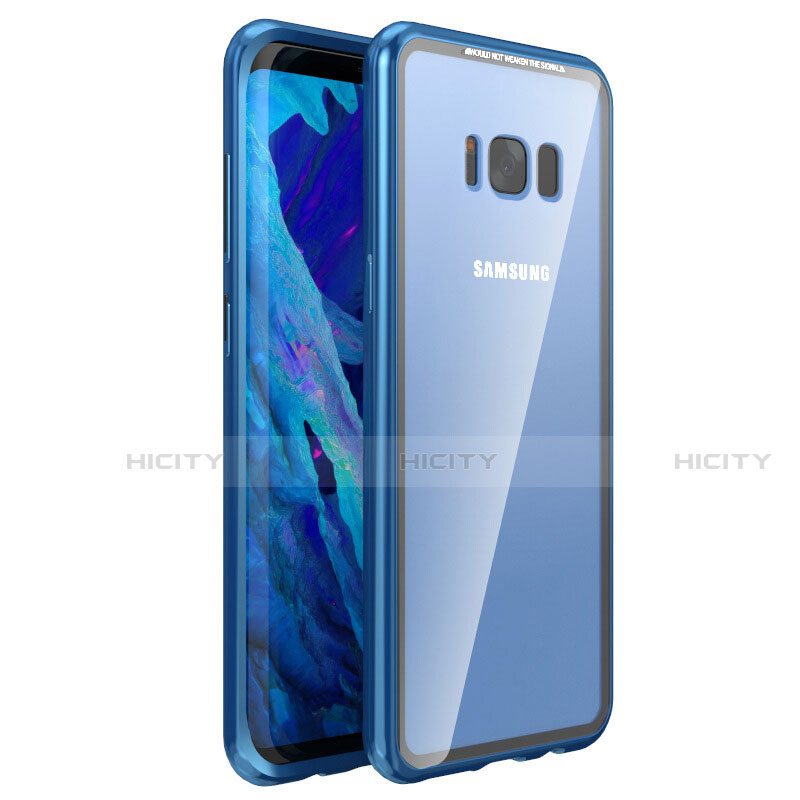 Custodia Lusso Alluminio Laterale Specchio 360 Gradi Cover M03 per Samsung Galaxy S8 Blu