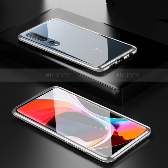 Custodia Lusso Alluminio Laterale Specchio 360 Gradi Cover M03 per Xiaomi Mi 10 Argento