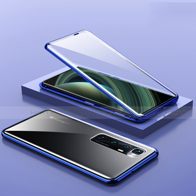 Custodia Lusso Alluminio Laterale Specchio 360 Gradi Cover M03 per Xiaomi Mi 10 Ultra Blu