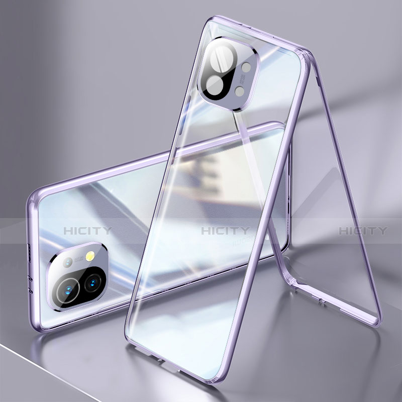 Custodia Lusso Alluminio Laterale Specchio 360 Gradi Cover M03 per Xiaomi Mi 11 5G Viola