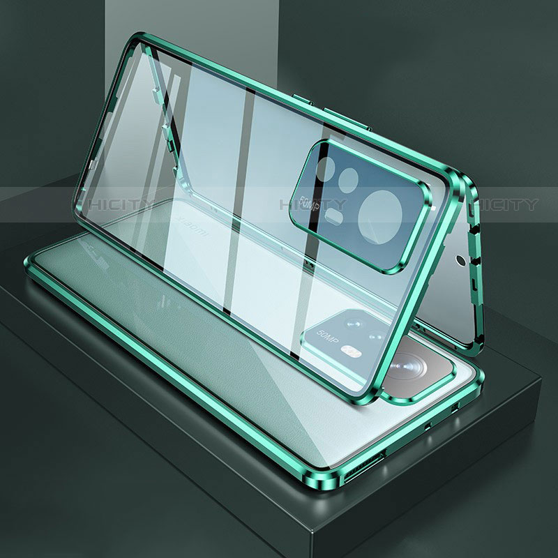 Custodia Lusso Alluminio Laterale Specchio 360 Gradi Cover M03 per Xiaomi Mi 12 Pro 5G Verde