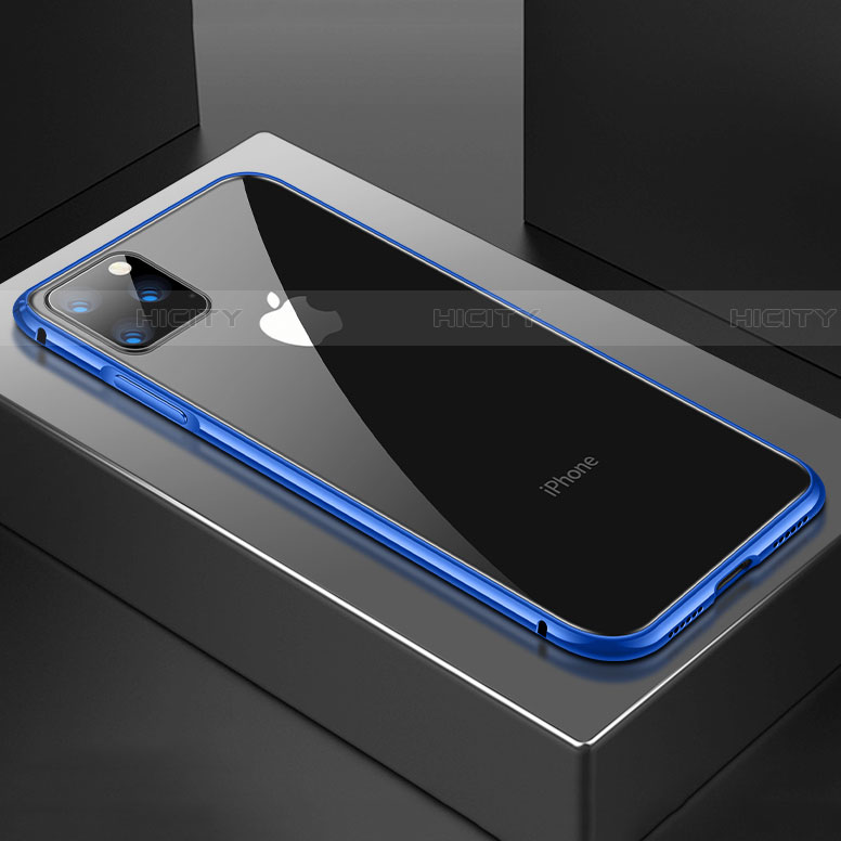 Custodia Lusso Alluminio Laterale Specchio 360 Gradi Cover M04 per Apple iPhone 11 Pro Max Blu