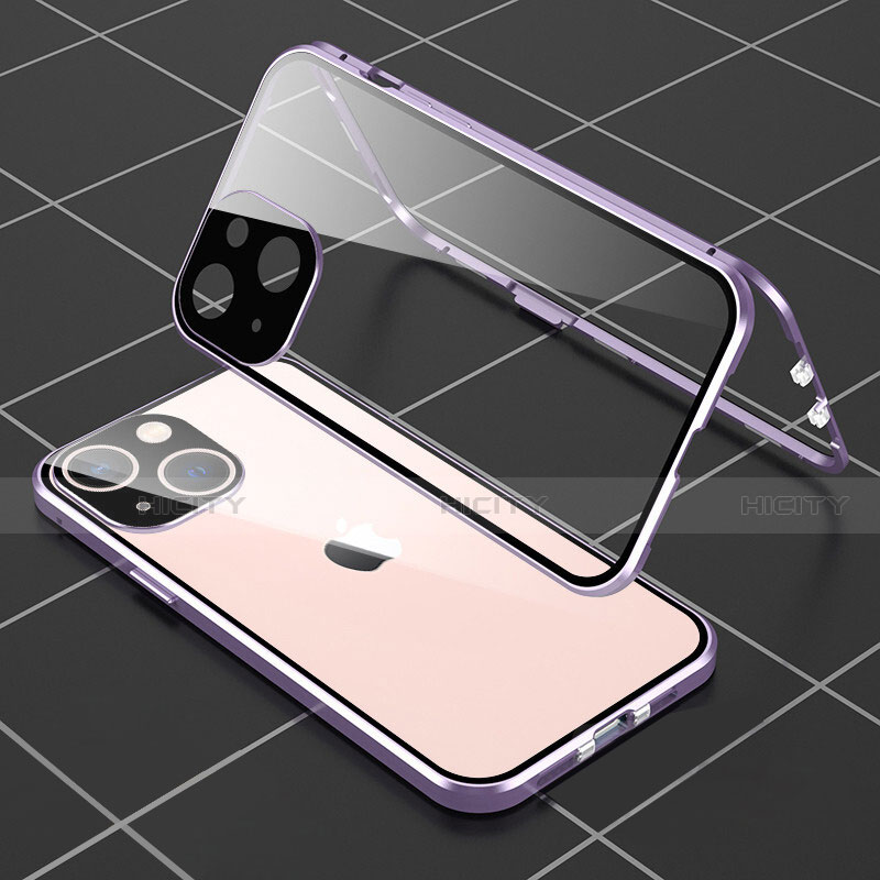 Custodia Lusso Alluminio Laterale Specchio 360 Gradi Cover M04 per Apple iPhone 13 Mini Viola