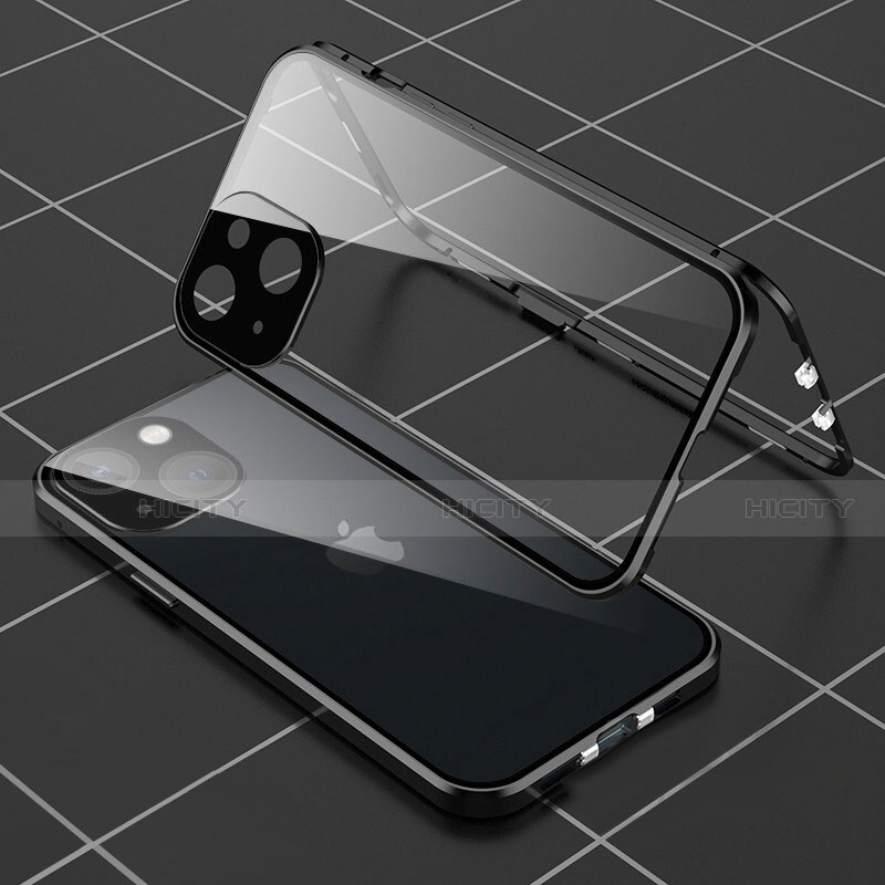 Custodia Lusso Alluminio Laterale Specchio 360 Gradi Cover M04 per Apple iPhone 13 Nero