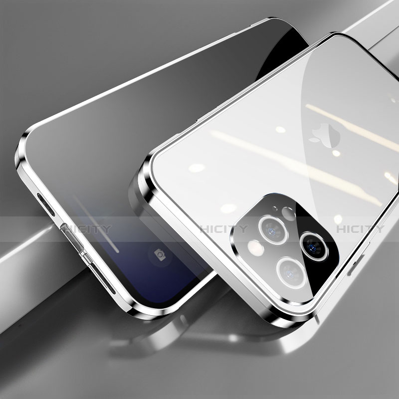Custodia Lusso Alluminio Laterale Specchio 360 Gradi Cover M04 per Apple iPhone 13 Pro Argento