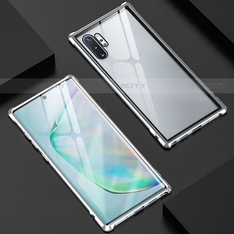 Custodia Lusso Alluminio Laterale Specchio 360 Gradi Cover M04 per Samsung Galaxy Note 10 Plus Argento