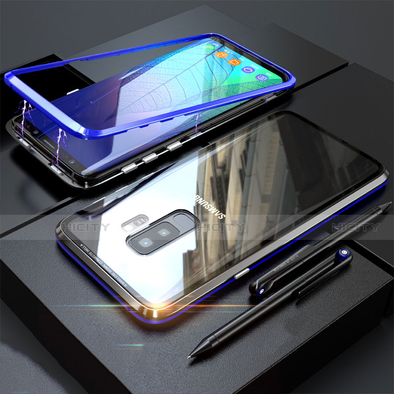 Custodia Lusso Alluminio Laterale Specchio 360 Gradi Cover M04 per Samsung Galaxy S9 Plus Blu
