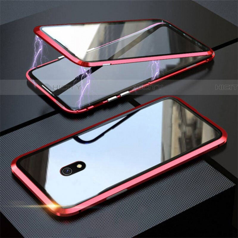 Custodia Lusso Alluminio Laterale Specchio 360 Gradi Cover M04 per Xiaomi Redmi 8A Rosso