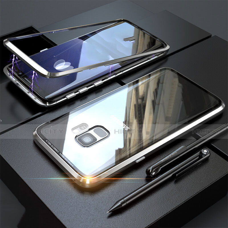 Custodia Lusso Alluminio Laterale Specchio 360 Gradi Cover M05 per Samsung Galaxy S9 Argento
