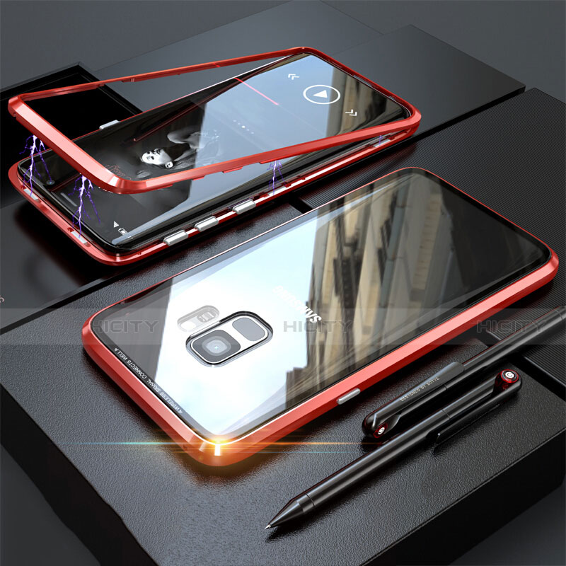 Custodia Lusso Alluminio Laterale Specchio 360 Gradi Cover M05 per Samsung Galaxy S9 Rosso
