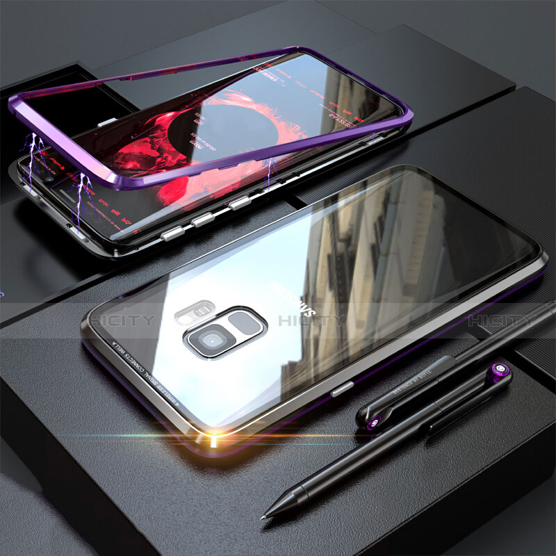 Custodia Lusso Alluminio Laterale Specchio 360 Gradi Cover M05 per Samsung Galaxy S9 Viola