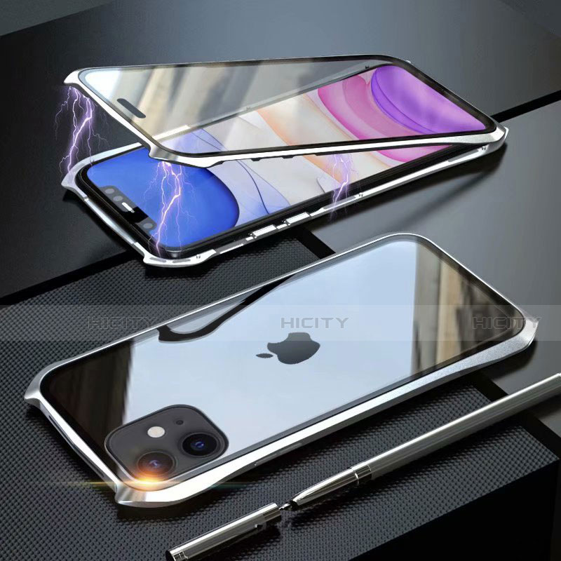 Custodia Lusso Alluminio Laterale Specchio 360 Gradi Cover M06 per Apple iPhone 11 Argento