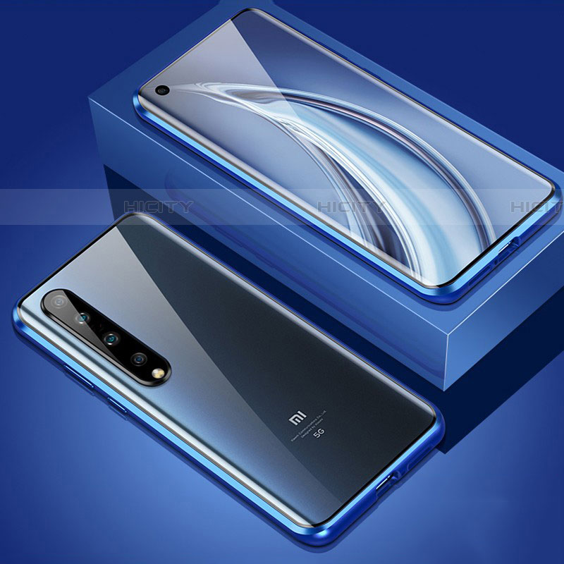 Custodia Lusso Alluminio Laterale Specchio 360 Gradi Cover M06 per Xiaomi Mi 10 Blu