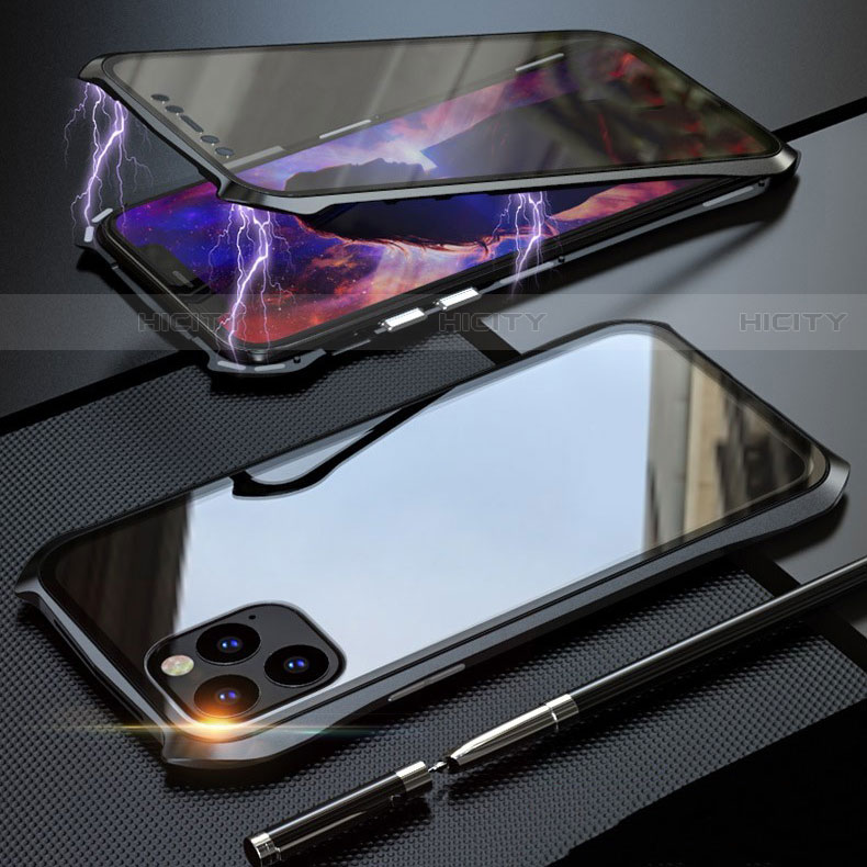 Custodia Lusso Alluminio Laterale Specchio 360 Gradi Cover M07 per Apple iPhone 11 Pro Max Nero