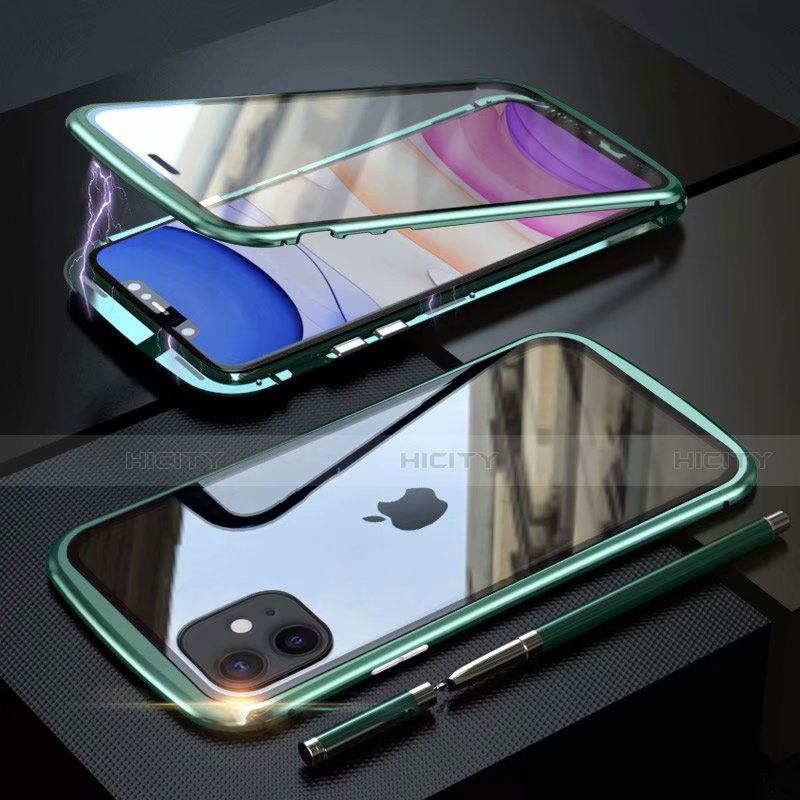 Custodia Lusso Alluminio Laterale Specchio 360 Gradi Cover M07 per Apple iPhone 11 Verde