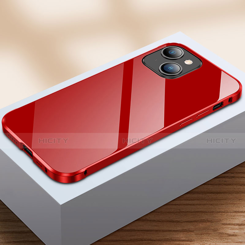 Custodia Lusso Alluminio Laterale Specchio 360 Gradi Cover M07 per Apple iPhone 13 Rosso