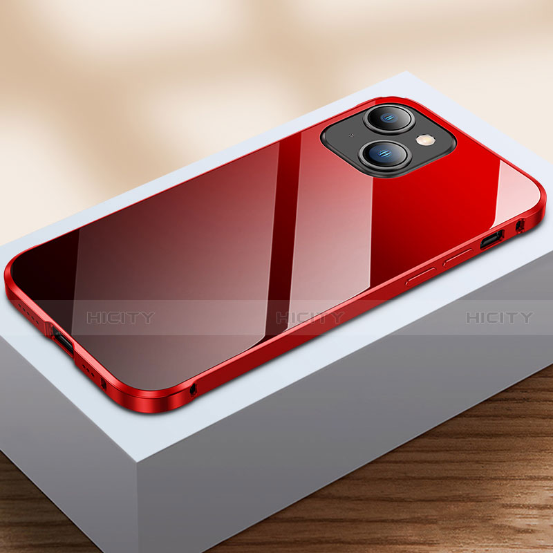Custodia Lusso Alluminio Laterale Specchio 360 Gradi Cover M07 per Apple iPhone 13 Rosso e Nero