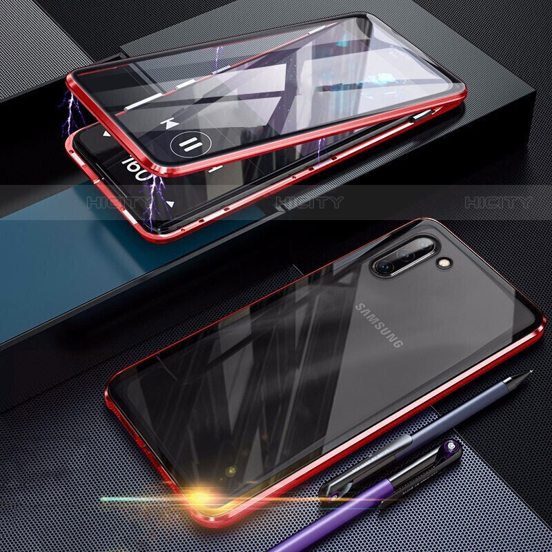 Custodia Lusso Alluminio Laterale Specchio 360 Gradi Cover M07 per Samsung Galaxy Note 10 Rosso