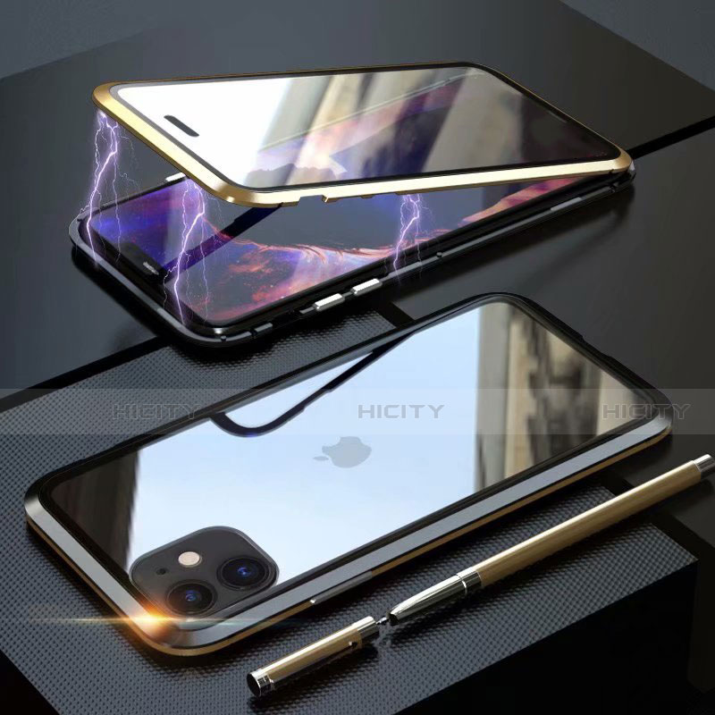 Custodia Lusso Alluminio Laterale Specchio 360 Gradi Cover M08 per Apple iPhone 11 Oro e Nero