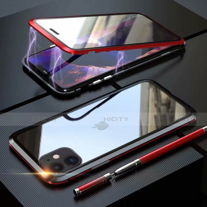 Custodia Lusso Alluminio Laterale Specchio 360 Gradi Cover M08 per Apple iPhone 11 Rosso