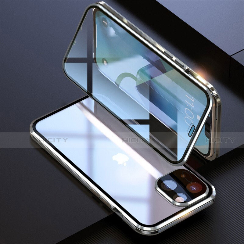 Custodia Lusso Alluminio Laterale Specchio 360 Gradi Cover M08 per Apple iPhone 13 Argento