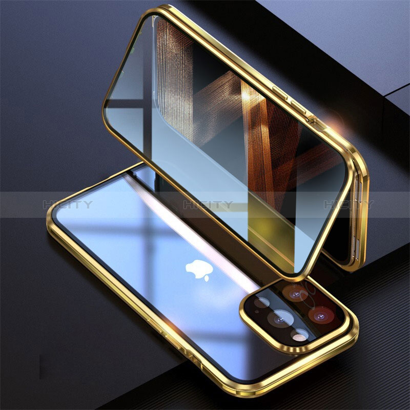 Custodia Lusso Alluminio Laterale Specchio 360 Gradi Cover M08 per Apple iPhone 14 Pro Max Oro
