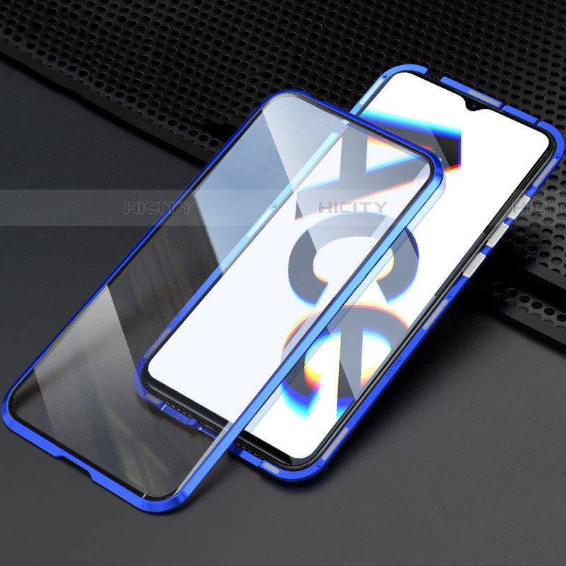 Custodia Lusso Alluminio Laterale Specchio 360 Gradi Cover M08 per Realme X2 Pro Blu