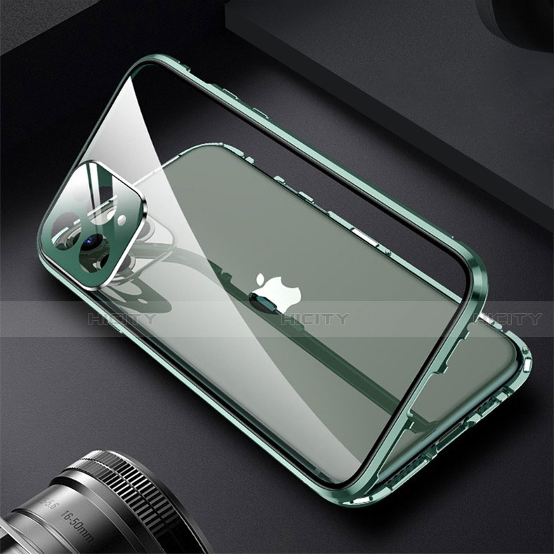 Custodia Lusso Alluminio Laterale Specchio 360 Gradi Cover M09 per Apple iPhone 13 Pro Max Verde