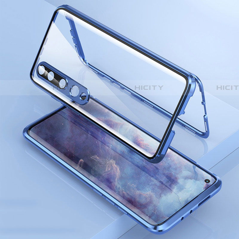 Custodia Lusso Alluminio Laterale Specchio 360 Gradi Cover M09 per Xiaomi Mi 10 Blu