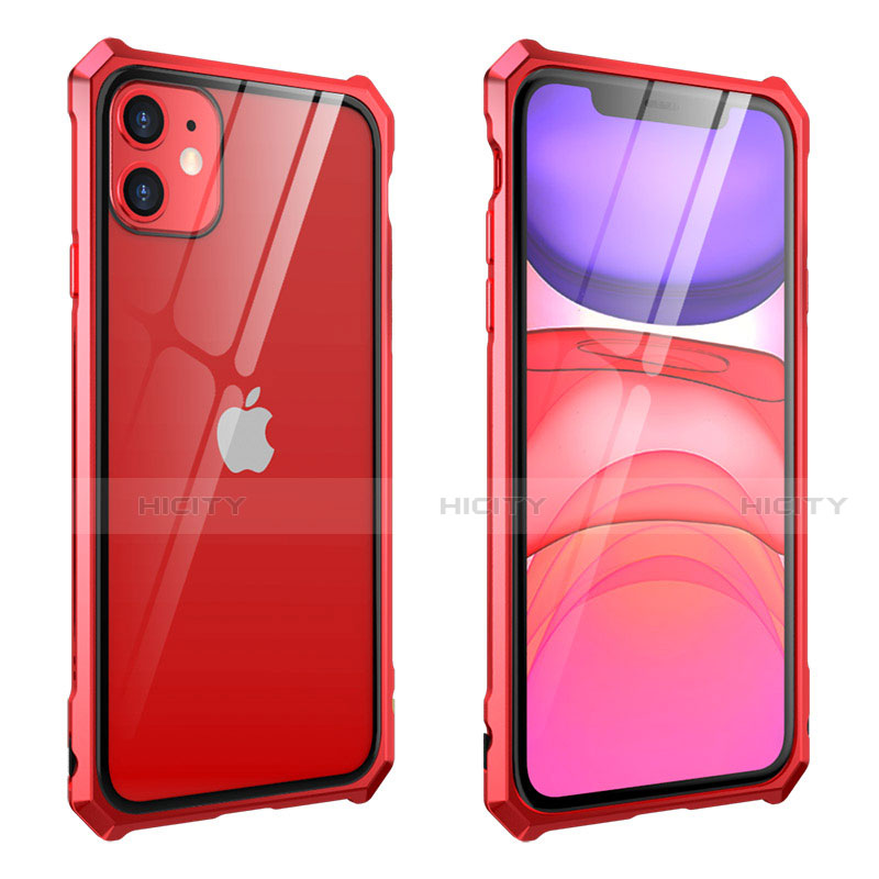 Custodia Lusso Alluminio Laterale Specchio 360 Gradi Cover M10 per Apple iPhone 11 Rosso