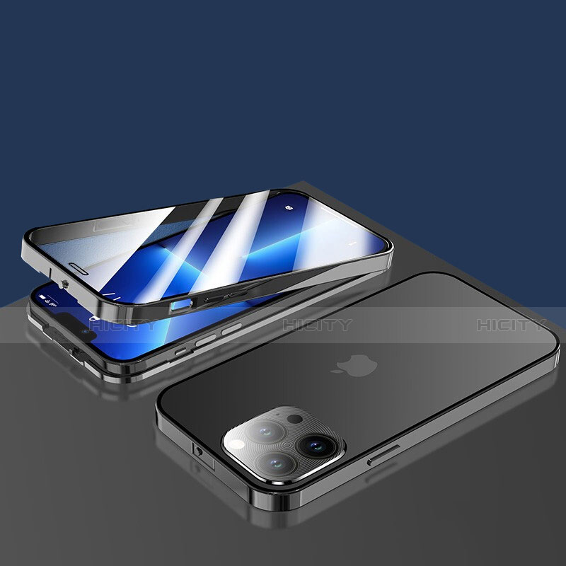 Custodia Lusso Alluminio Laterale Specchio 360 Gradi Cover M10 per Apple iPhone 13 Pro Max Nero