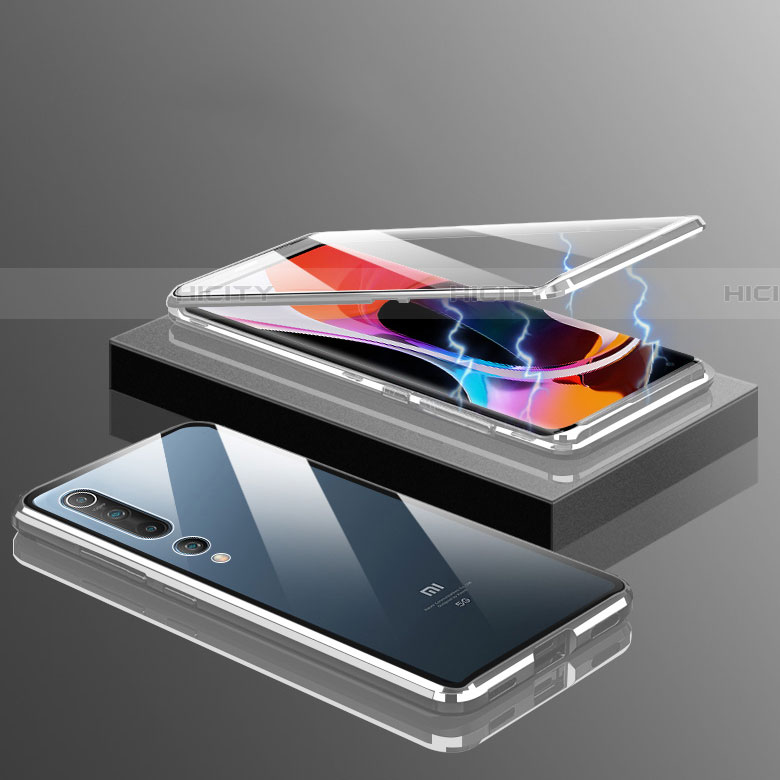 Custodia Lusso Alluminio Laterale Specchio 360 Gradi Cover M10 per Xiaomi Mi 10 Argento
