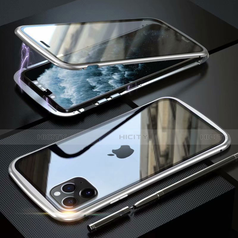 Custodia Lusso Alluminio Laterale Specchio 360 Gradi Cover M11 per Apple iPhone 11 Pro Argento