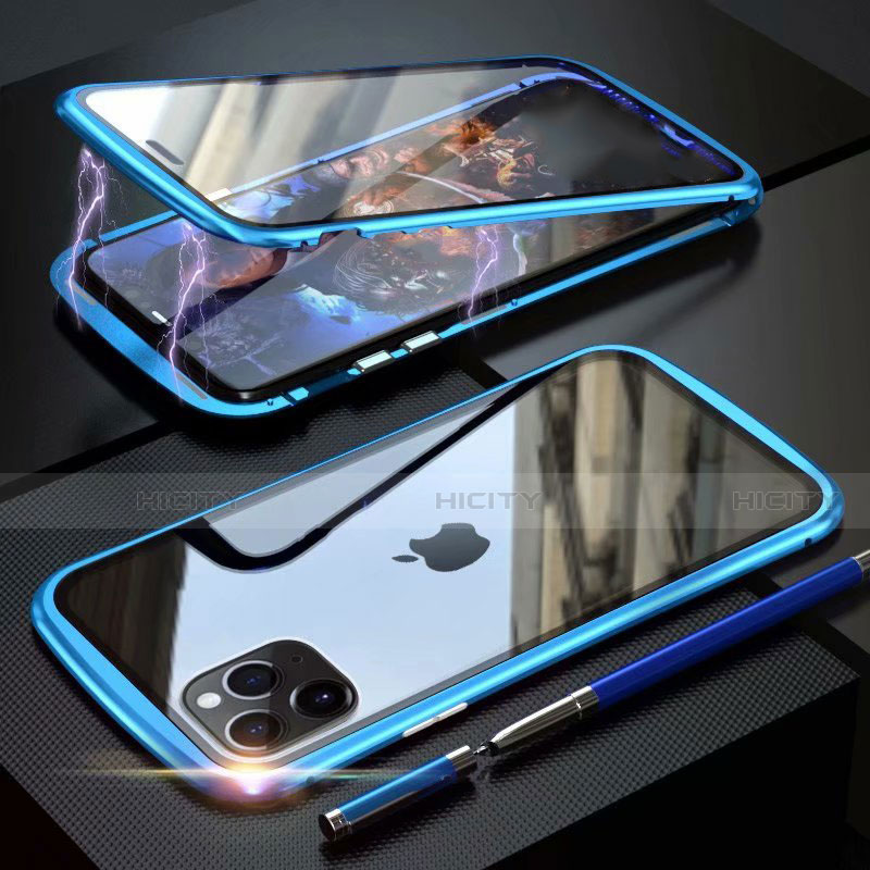 Custodia Lusso Alluminio Laterale Specchio 360 Gradi Cover M11 per Apple iPhone 11 Pro Cielo Blu