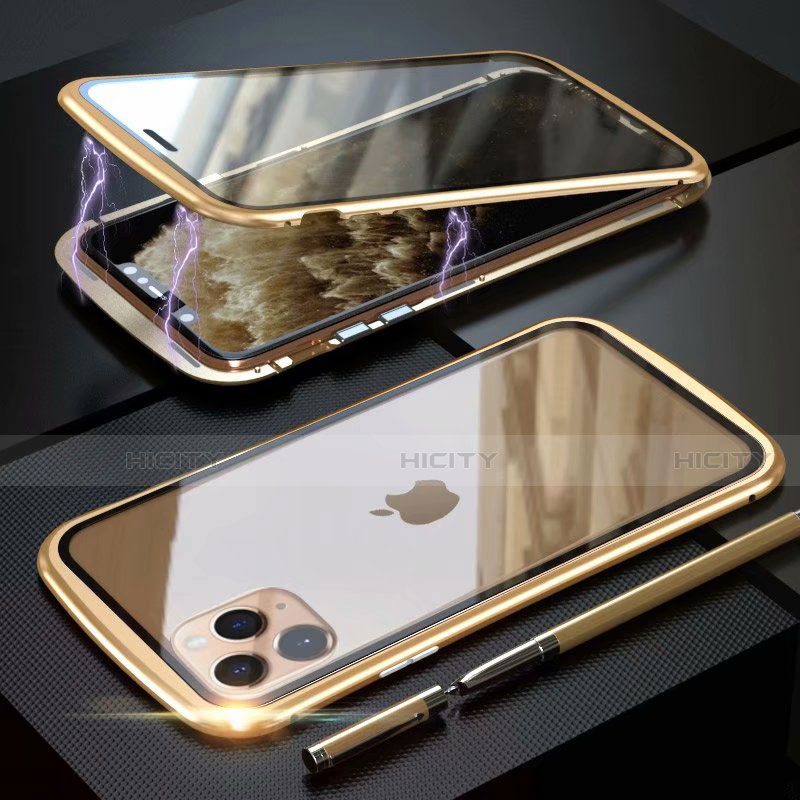 Custodia Lusso Alluminio Laterale Specchio 360 Gradi Cover M11 per Apple iPhone 11 Pro Max Oro