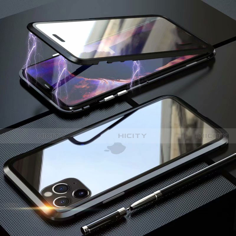 Custodia Lusso Alluminio Laterale Specchio 360 Gradi Cover M12 per Apple iPhone 11 Pro Max Nero